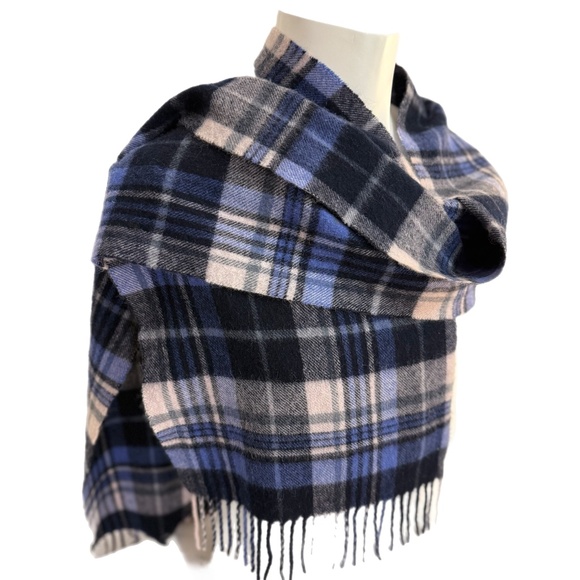 TT  100% Wool Blue & Grey Tartan Scarf 🇲🇳– Extra Long 75" - Picture 6 of 8